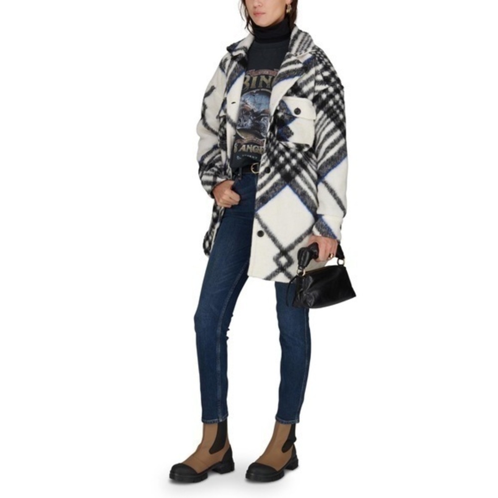 Anine Bing Black and White Plaid Coat
